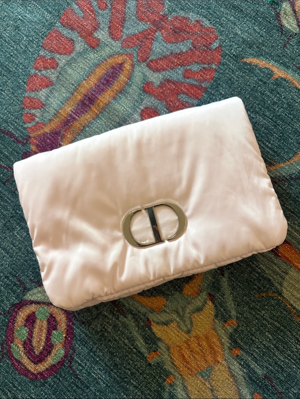 Super cute Christian Dior pink puffy makeup cosmetic travel bag
